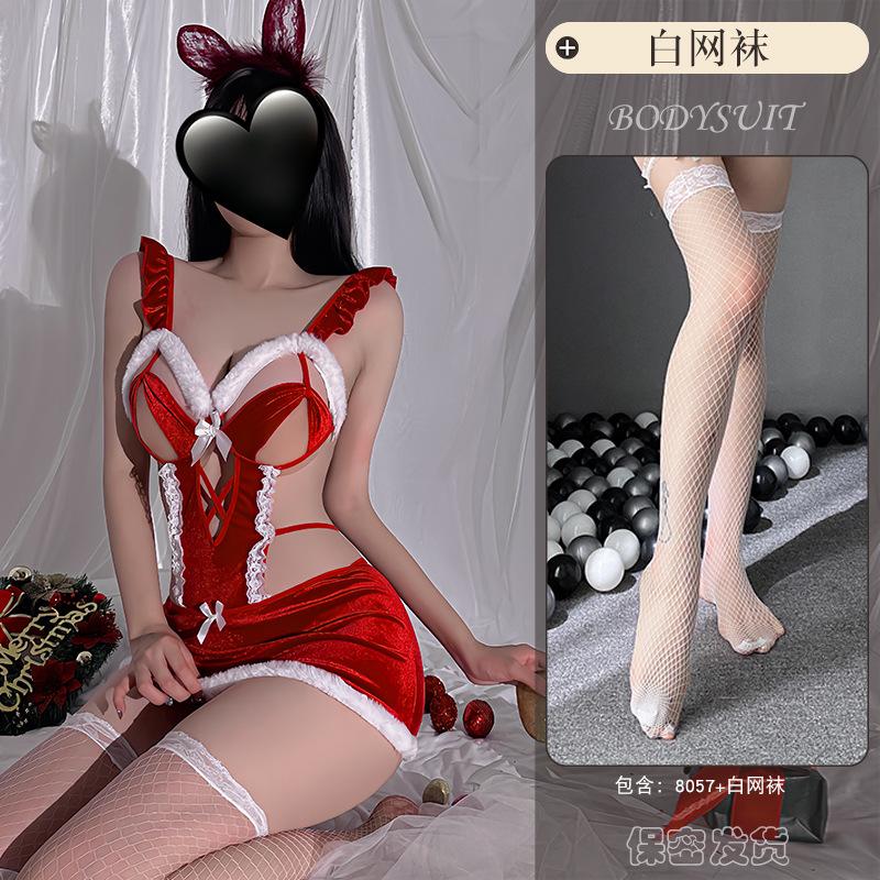 Sexy Lingerie New Christmas Outfit, Sexy Hollow Velvet Jumpsuit Set With Passion Set Playing 8057