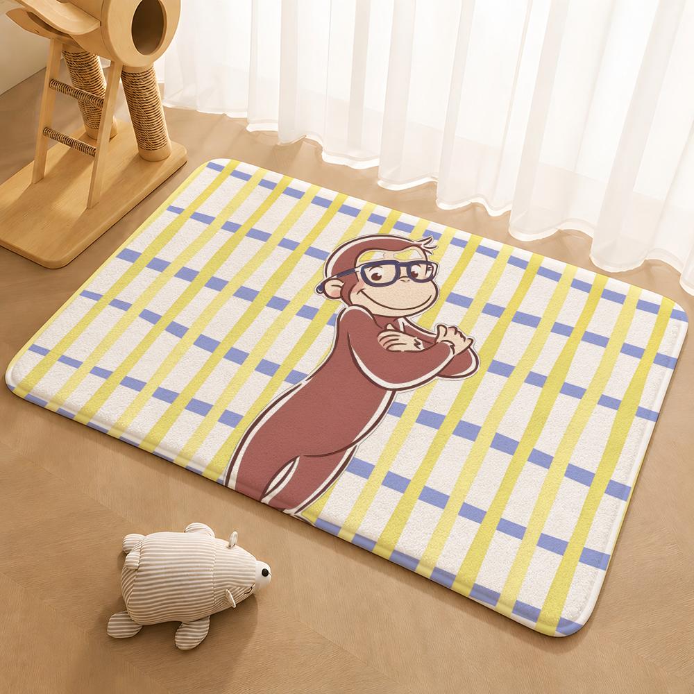 Curious George Floor Mat Floor Mat Soft Flannel Non-Slip Door  Rug for Living Room