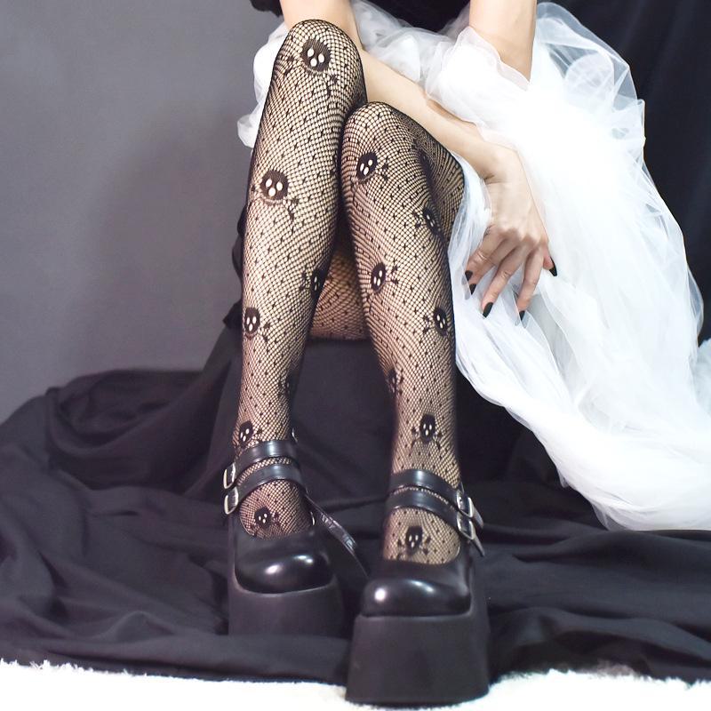 Seductive Black Fishnet Stockings with Bow and Letter Details - Plus Size European and American Styles