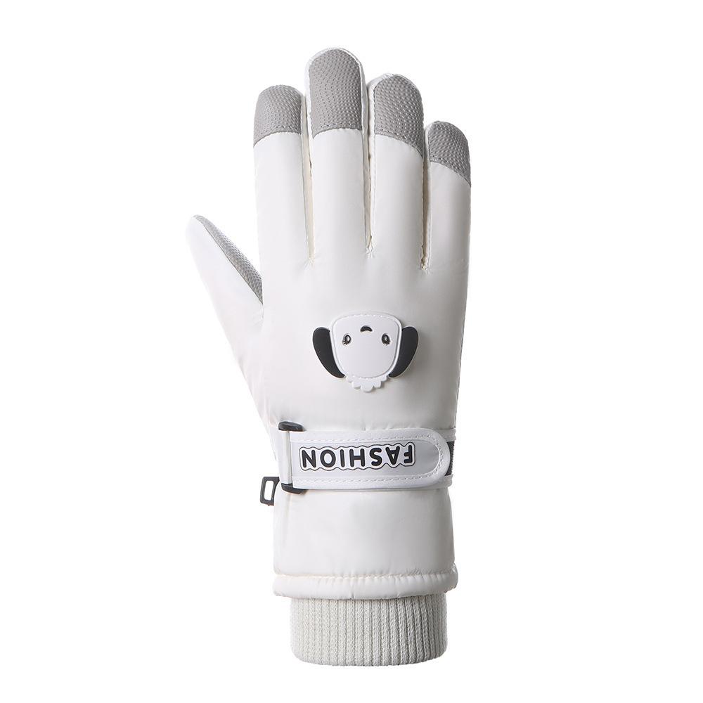 

Ski gloves women s autumn and winter velvet thickened windproof warm cartoon cute touch screen gloves One size fits all белый