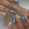 Pack Of 1Set French Style 3D Bows Blue Green Gradient Almond Shape Fake Nail ABS Material For Women