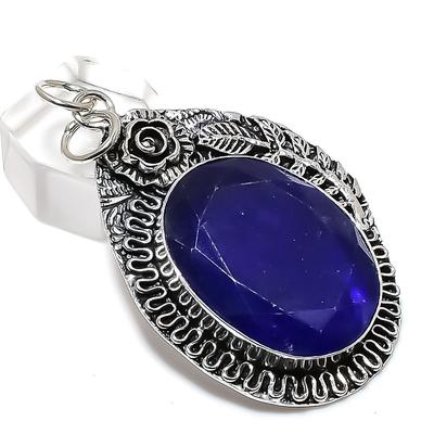 Sapphire Natural 925 Sterling Silver Jewelry Pendant 2.36" J0l83