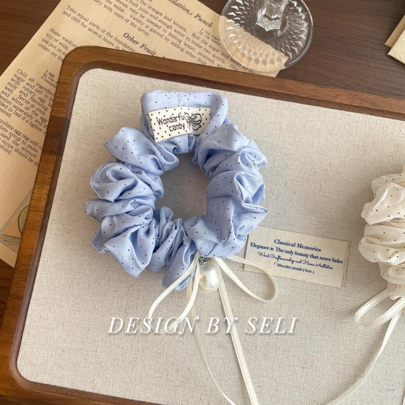 Korean Polka Dot Pearl Medium Bow Hair Tie