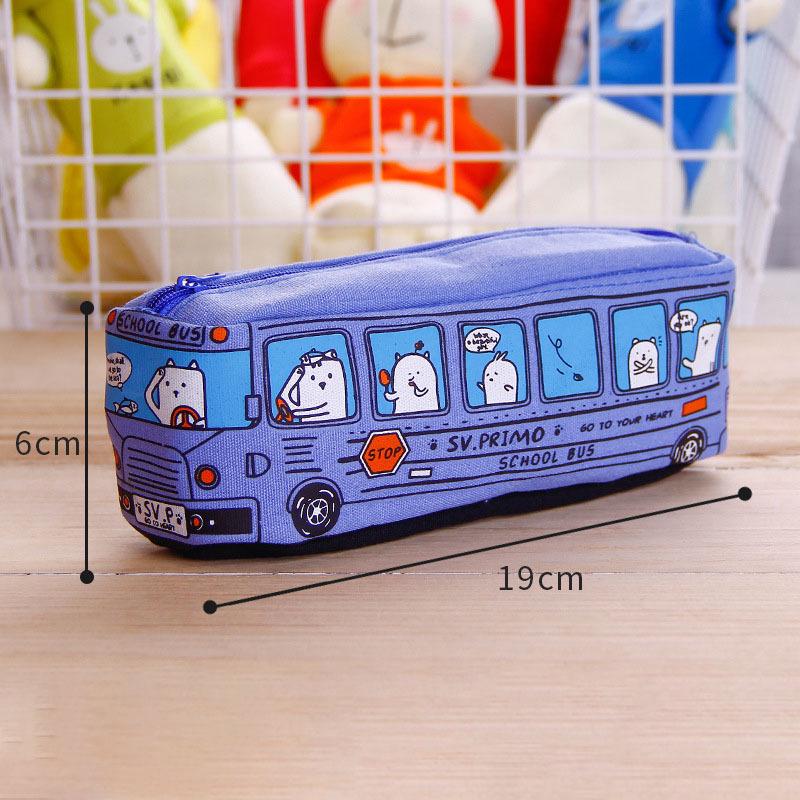 Kreatives süßes Cartoon-Bus-Federmäppchen, Koreanischer Stil, Große Kapazität Leinwand-Tasche