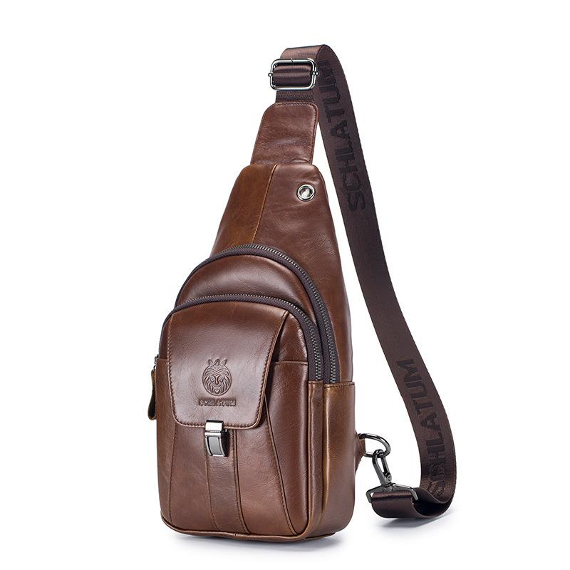 Lion Leyton Genuine Leather Crossbody Bag for Men, European and American Retro New Style, Top Layer Cowhide