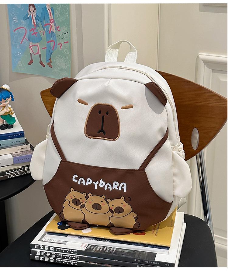 

School bag Kapibara personality funny school bag splicing contrasting color cartoon cute girl backpack travel shoulder bag