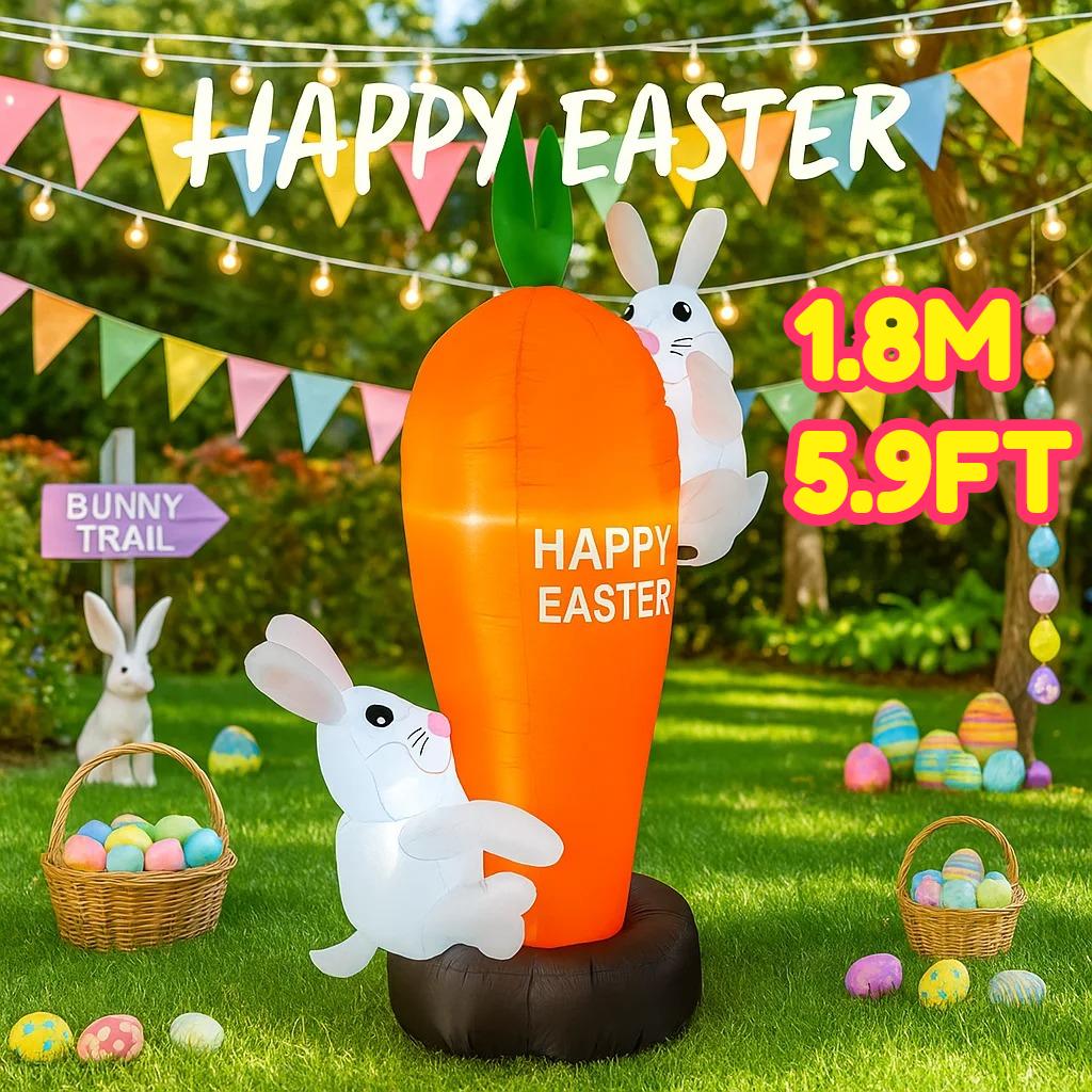 1.8M/5.9FT Holiday Festival Inflatable Toy Rabbit Easter Climb Carrot DIY Decor Garden Yard Outdoor LED Light Ornament