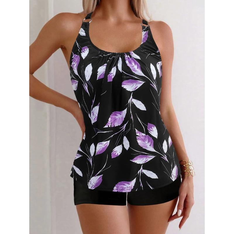 2026 Sexy Strappy Tankini Floral Printed Swimsuit Women Two Pieces Shorts Swimwear Female Bathing Swimming Suit Beachwear Summer S