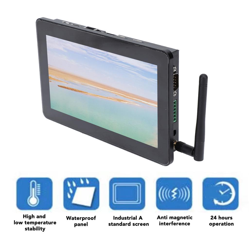 7 Inch Industrial Embedded Panel PC 1024x600 16:9 Dustproof Waterproof Capacitive Industrial Touch Screen Panel Computer EU Plug 100‑240V