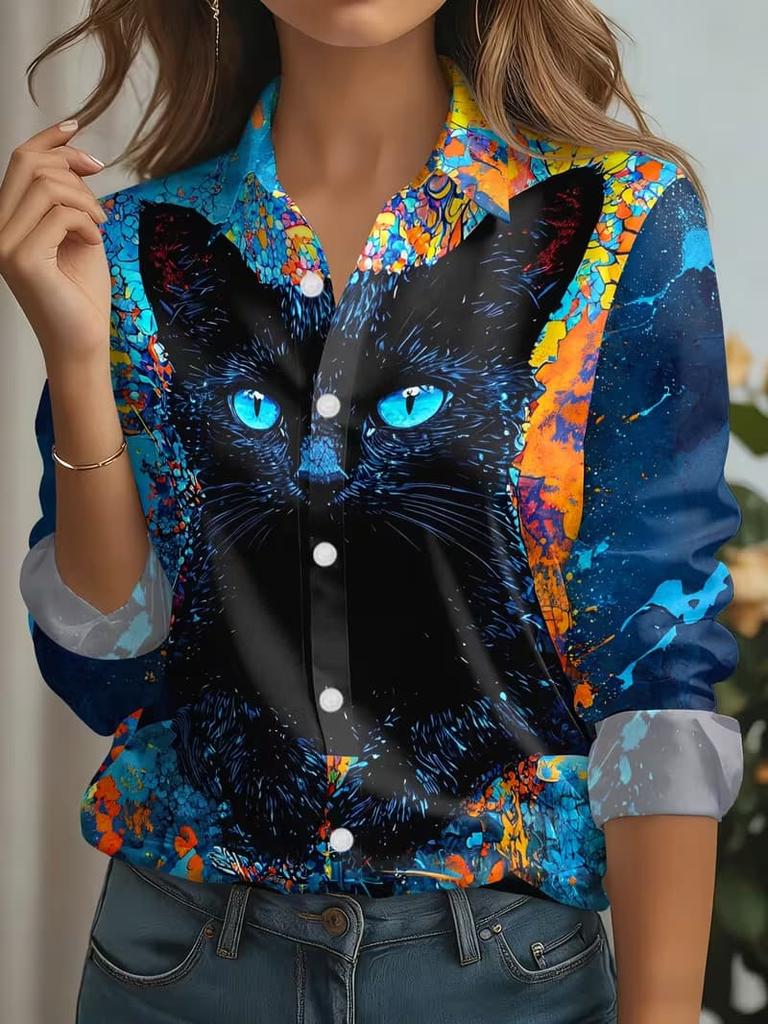 Women's Shirt Blouse 3D Print Elegant Long Sleeve Shirt Lapel Collar Tops Work Office Ladies Tops Summer Spring Fall Winter