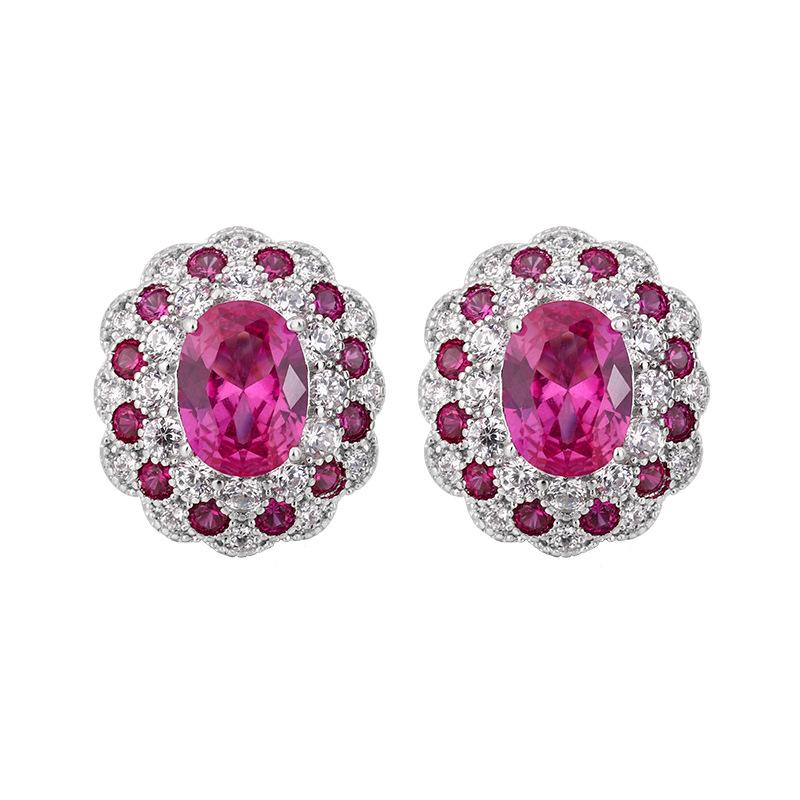 Autumn And Winter Jewelry Copper Bottom Gold-Plated Simulation Red Corundum Temperament Egg-Shaped Set 10 * 14-6 * 8
