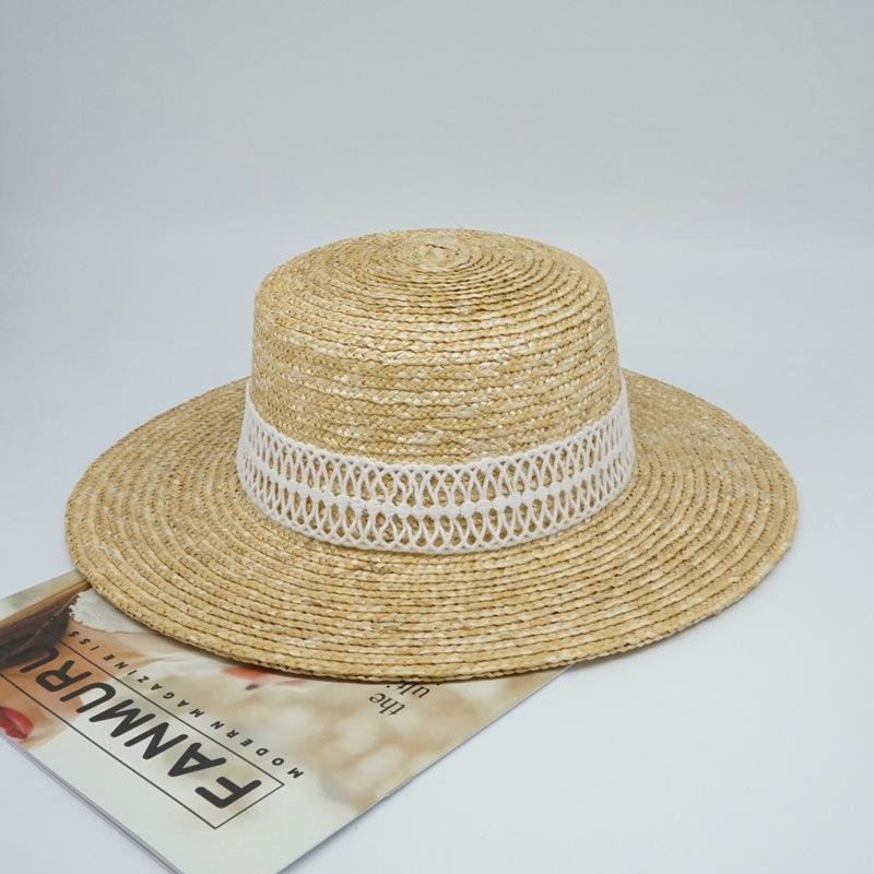 Export Foreign Trade Single Summer Female Japanese Black Flat Top Top Top Hat French Pearl Sunshade Holiday Beach Sun Straw Hat