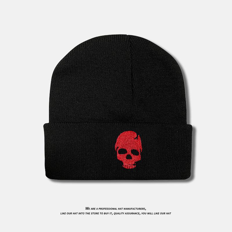 New Autumn and Winter Men's and Women's Woolen Hats Punk Embroidered Skull Cold Hats Personalized Hip Hop Pullover Knitted Hats