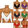Top Cropped de Dança do Ventre Feminino com Cadarço Halter Franjas e Borlas Camisola Top de Alça para Dança