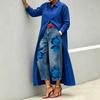 Veste chemise longue ample pour femme Col boutonné Vêtement d'extérieur décontracté Design multicouche léger Fentes latérales