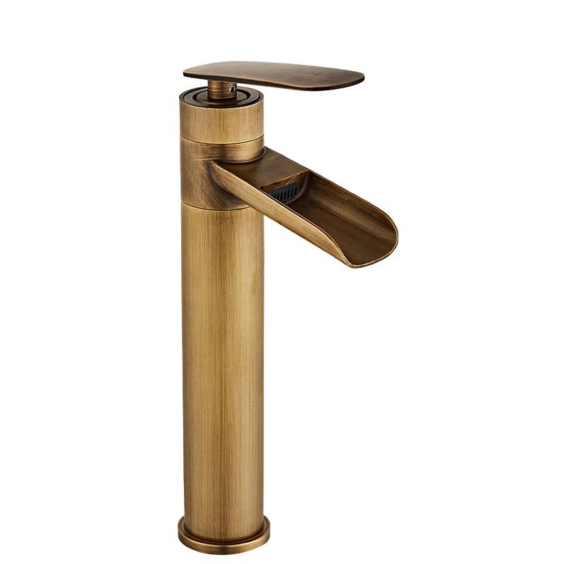 Antique Basin Faucets Waterfall Faucet Bathroom Black Sink Taps Single Lever Hot and Cold Water Mixer Taps Black White