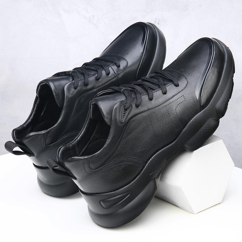 Men's Casual Lace-Up Cowhide Sneakers - Breathable, Lightweight, All-Season Fashion Dad Shoes
