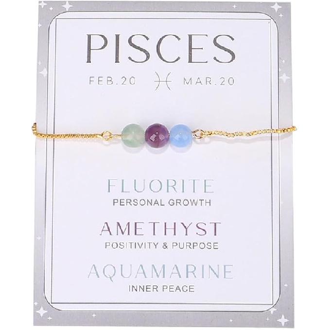 COLORFUL BLING Zodiac Bead Bracelets Healing Crystal 12 Constellation Natural Stone Chakra Stretch Adjustable Bracelets Birthstone Anxiety Relief