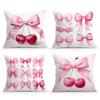 Home Decor Cherry & Bowknot Pattern Decorative Pillowcase Pattern Cushion Cover Suitable For Sofa Bedroom Car Pillow Cover