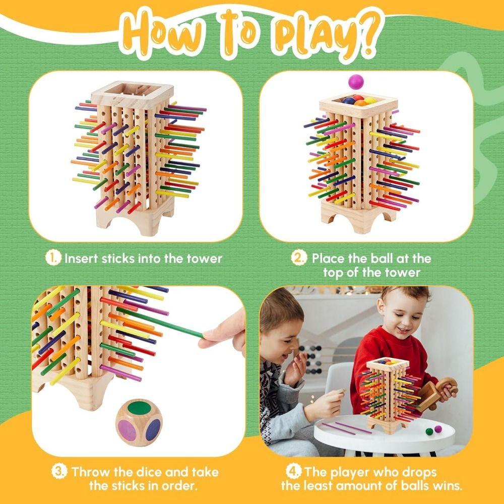 Dice Montessori Ball Dropping Game 42/16 Colourful Sticks Wooden Stick Tower Toy Set Boys