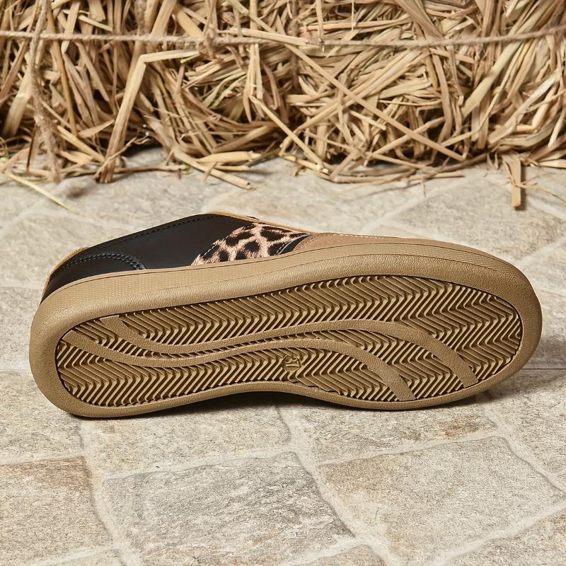 Women's Leopard Print Fashion Sneakers, Casual Lace-Up Low Top Shoes with Plain Toe, All-Season Man-Made Upper & Fabric Inner