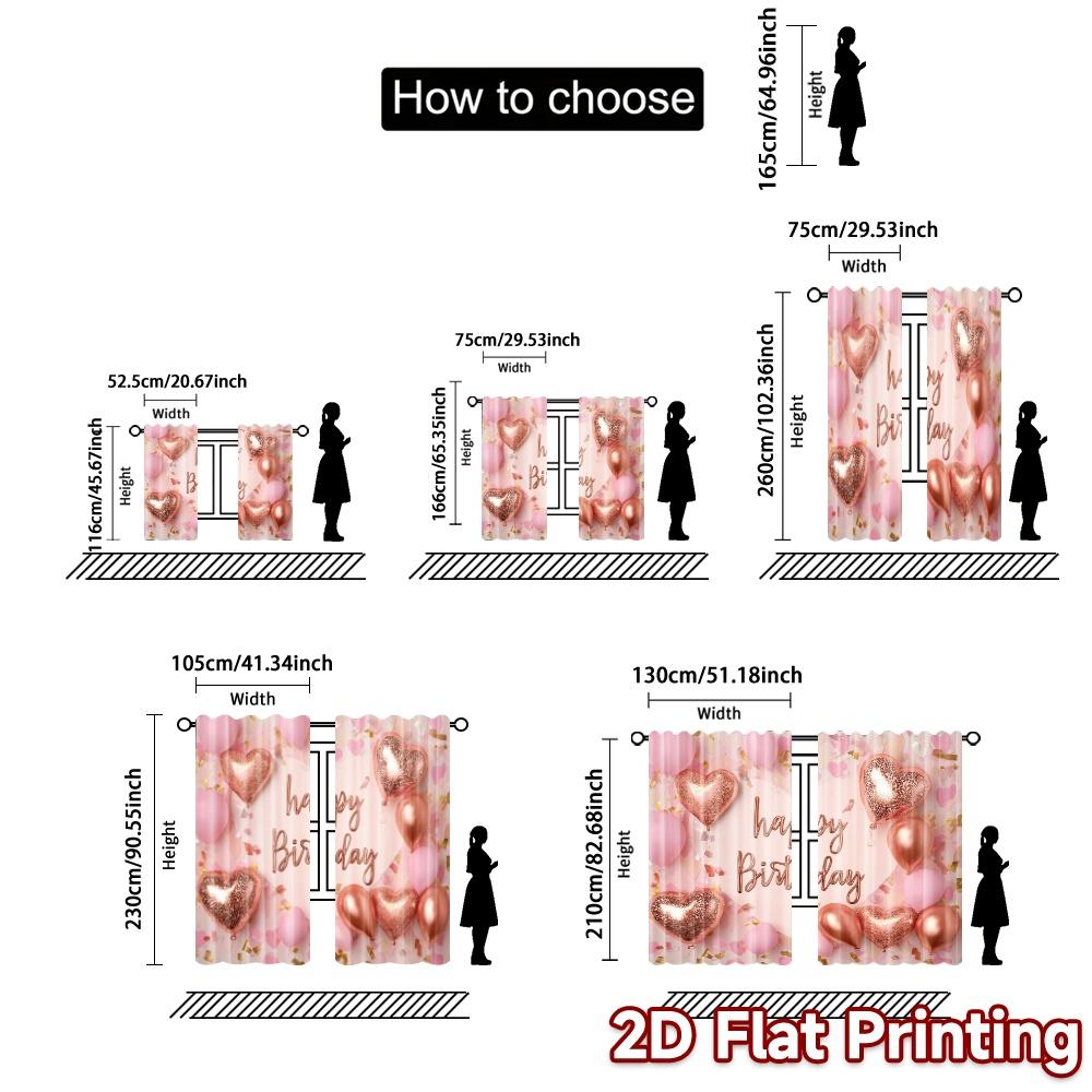 2pcs, 2D FLAT PRINTING Curtains (Without Rod) Birthday Bliss(5) Chic Print Curtains Machine Washable Fabric Curtains Room Decor