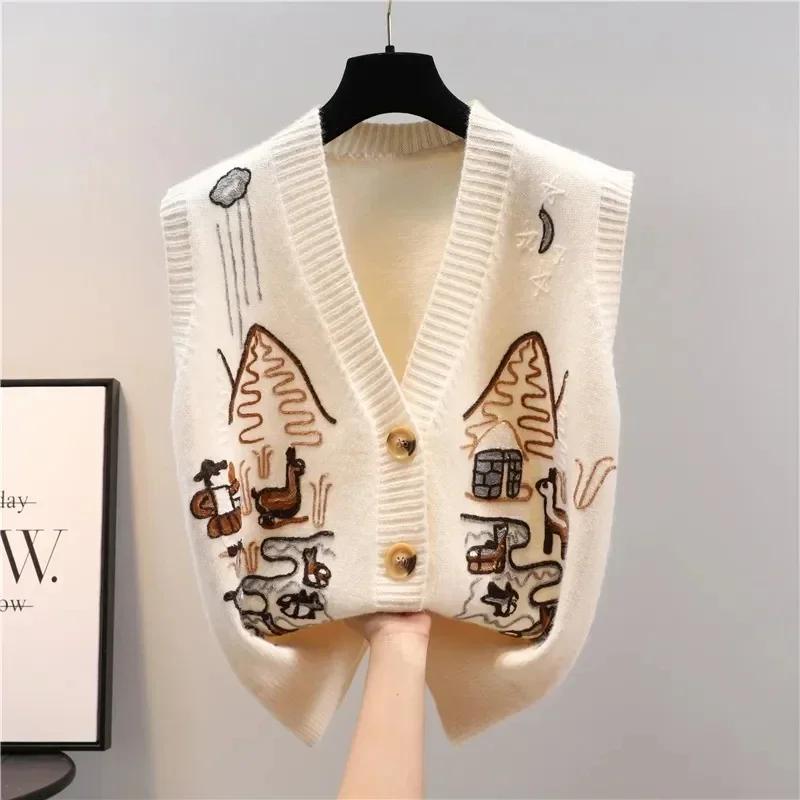 Autumn Sweater Knitted Vest Korean Top For Women Clothing Oversize Vintage Sleeveless Korean Harajuku V-neck Cardigans