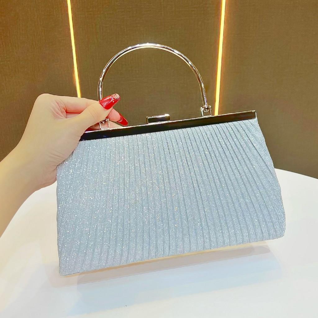 Pu Folded Clutch Handbag For Women With Zipper Pocket And Chain Strap