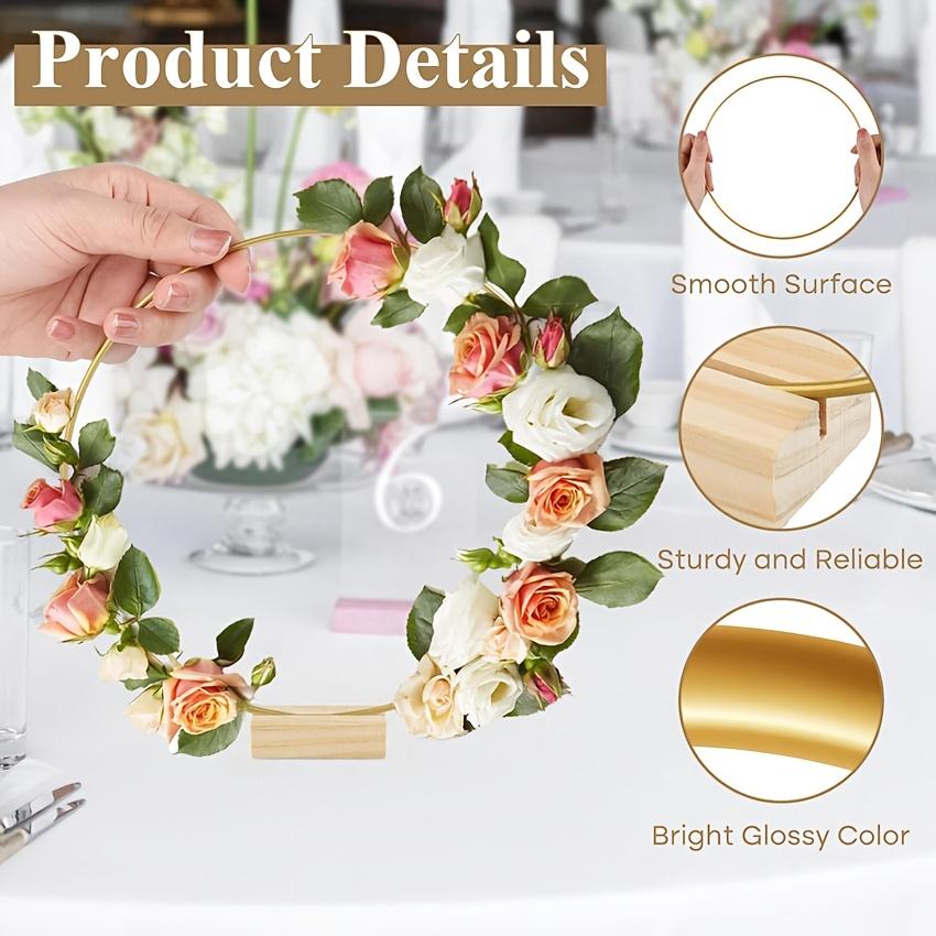 10/20pcs 30.48 Cm Metal Floral Hoop Centerpiece with Wooden Stand for Table Metal Garlands Ring Stand for Centerpiece Table Decorations Wedding Decor