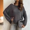 Tops de Punto para Mujer Cuello Redondo Manga Larga Tops de Suéter Ajuste Holgado Color Sólido Otoño Jerséis Tejidos