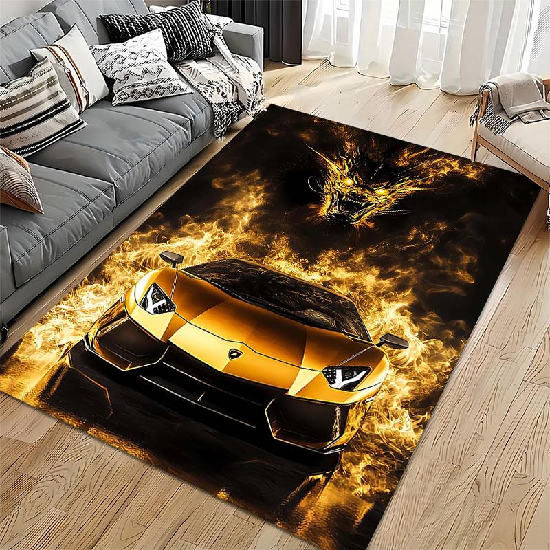 Golden Car with Fiery Dragon suitable as a non-slip mat for the living room or bedroom sofa