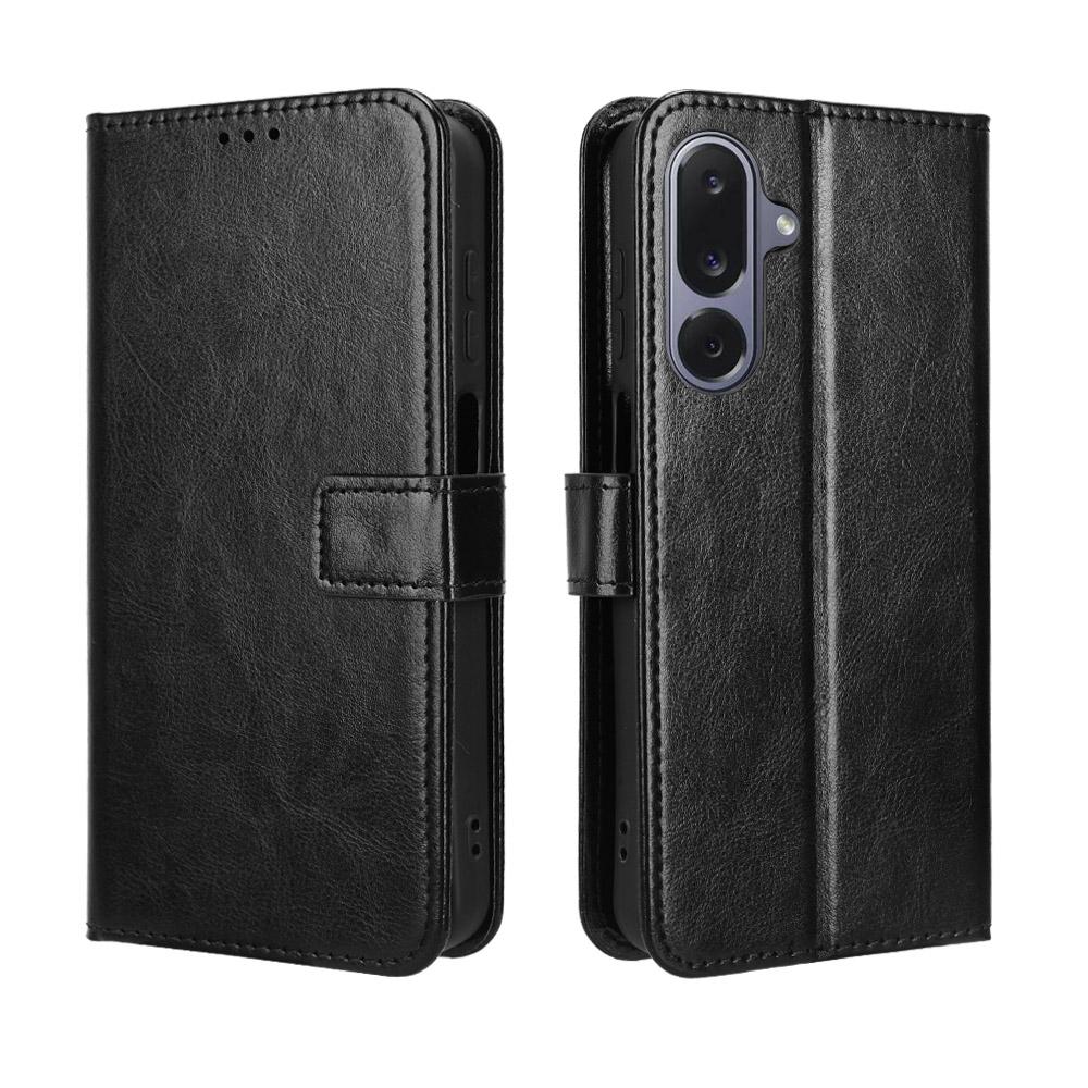 For Samsung Galaxy M36 5G PU Leather Case with Strap Crazy Horse Texture Phone Wallet Cover