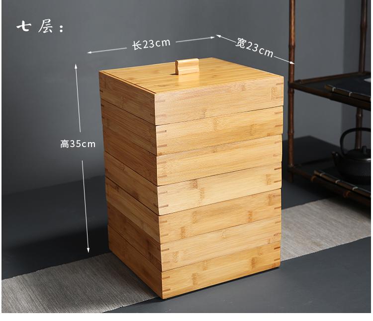 Bamboo Tea Box Square Storage Box Tea Cake Organizer Stackable Tea Cabinet Multi-layer Storage Bin Tea Organizer Tea Container
