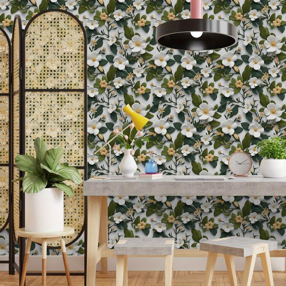 1roll Floral Wallpaper Self Adhesive Wallpaper Green Botanical Wall Covering Washable Removable Decal Wall Stickers for Kitchen Living Room Bedroom