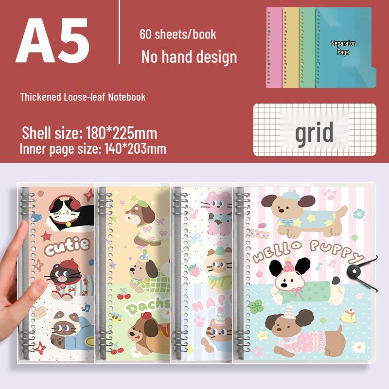 Cute A5 Animal Loose-Leaf Notebook with Detachable Metal Rings - Instagram-Worthy for Students