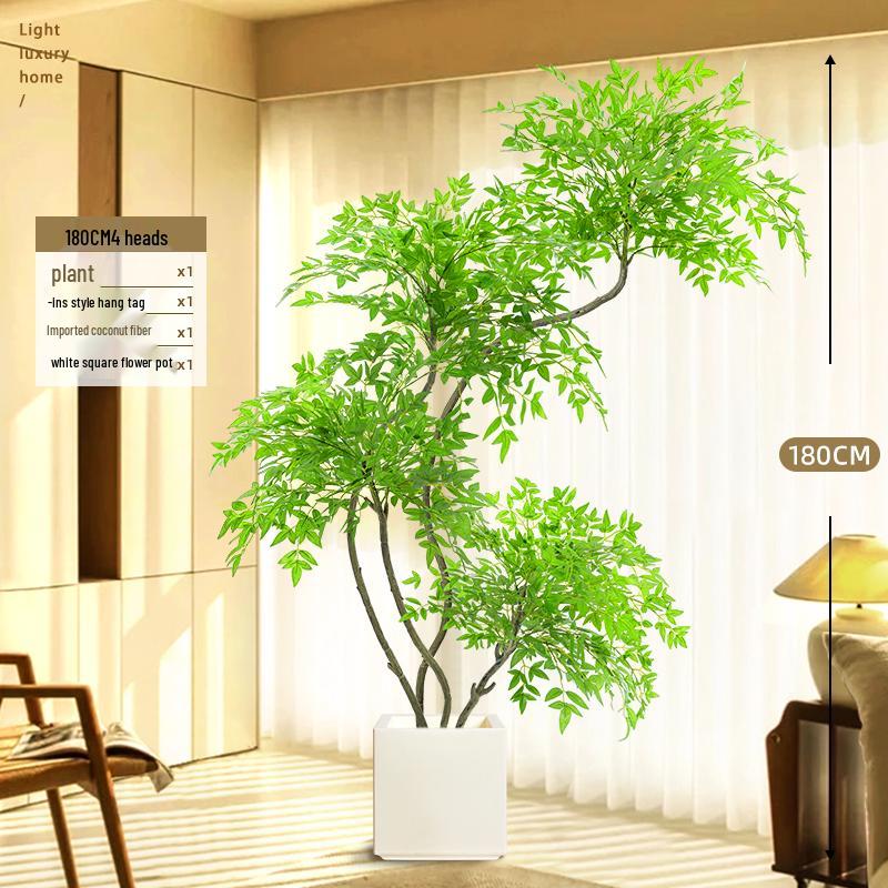Large Indoor Potted Nandina Domestica Faux Plant - Luxury Green Décor for Living Room