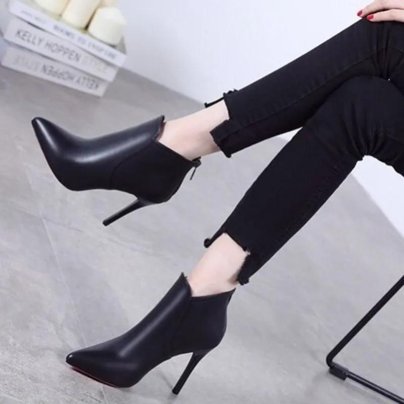 Female Short Shoes Comfortable Large Size Warm Pointed Toe Women's Ankle Boots On Promotion Winter 2024 Pu Spring Offer Booties