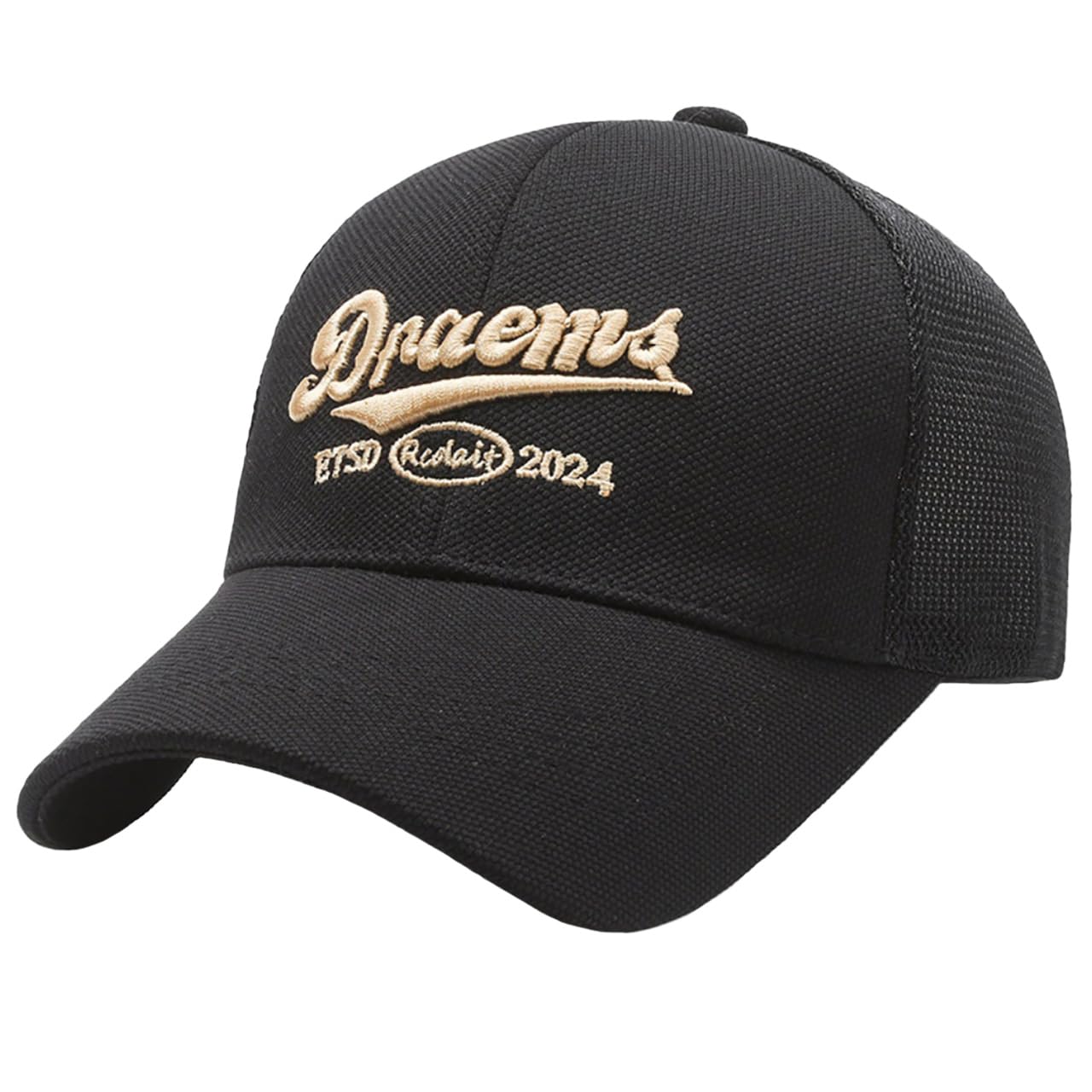 

Embroidered Mesh Cap Hat Summer Fashion Active Men Women CZA213 [White Fang] (Black Gold)