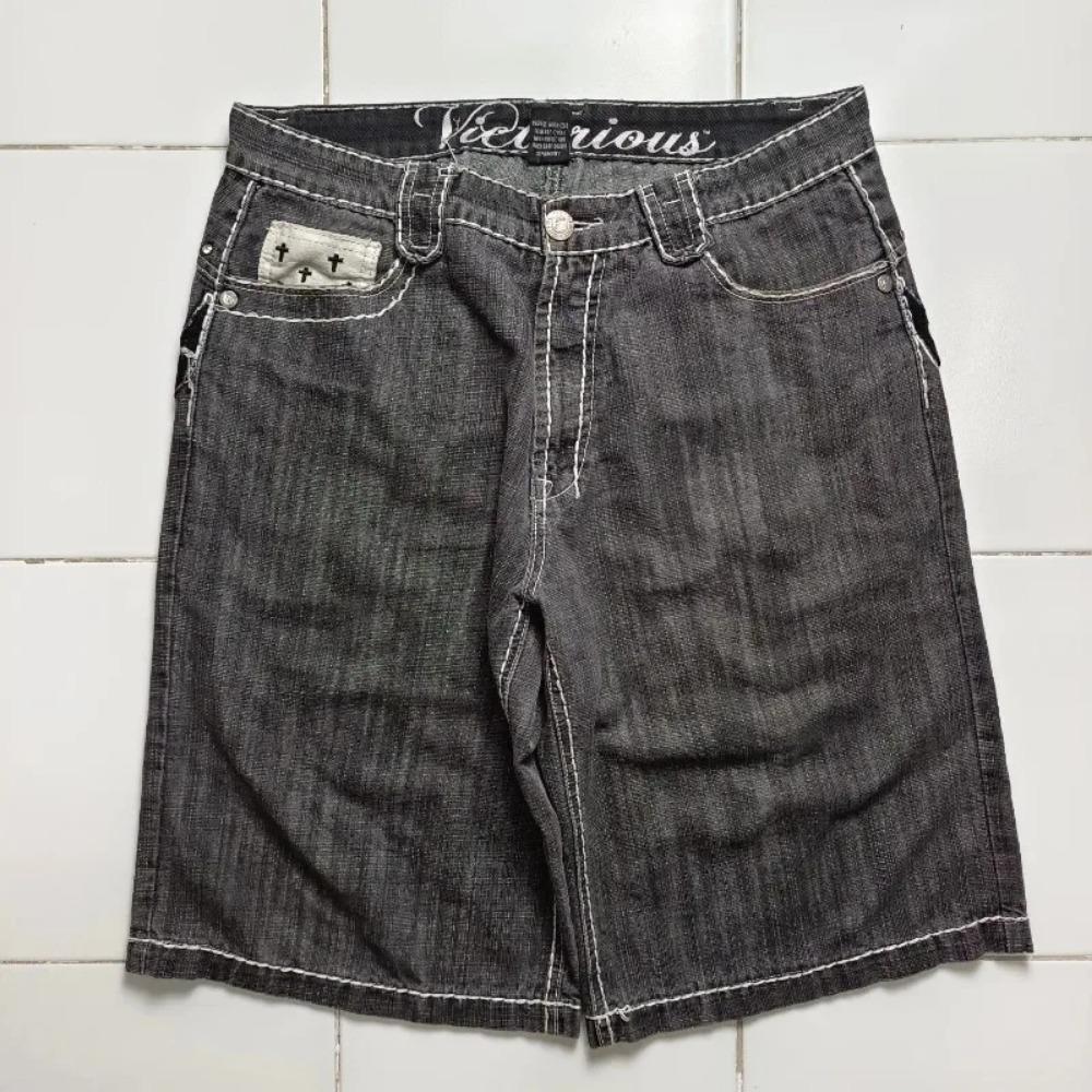 GLYDE Street Jeans New Fashion Oversized Embroidery Loose Denim Shorts Male Y2K Harajuku Retro Popular Casual High Waist Shorts Pants