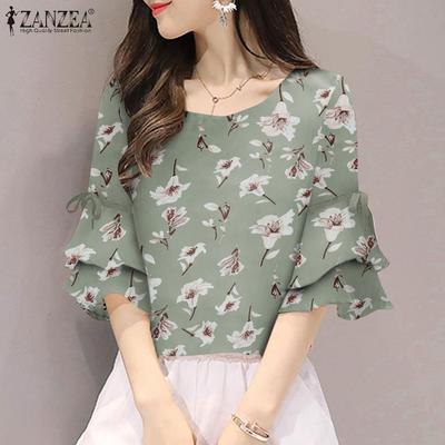 Floral Print Casual O-neck Half Sleeve Women Blouse Summer