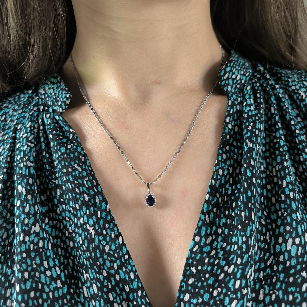 Серебряная подвеска с сапфиром 1.151ct, фианитами (2181026)