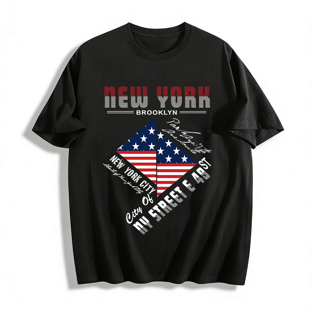American Flag Rhombus Print Casual T-Shirt Trendy Daily Top Pure cotton T-shirt XXS