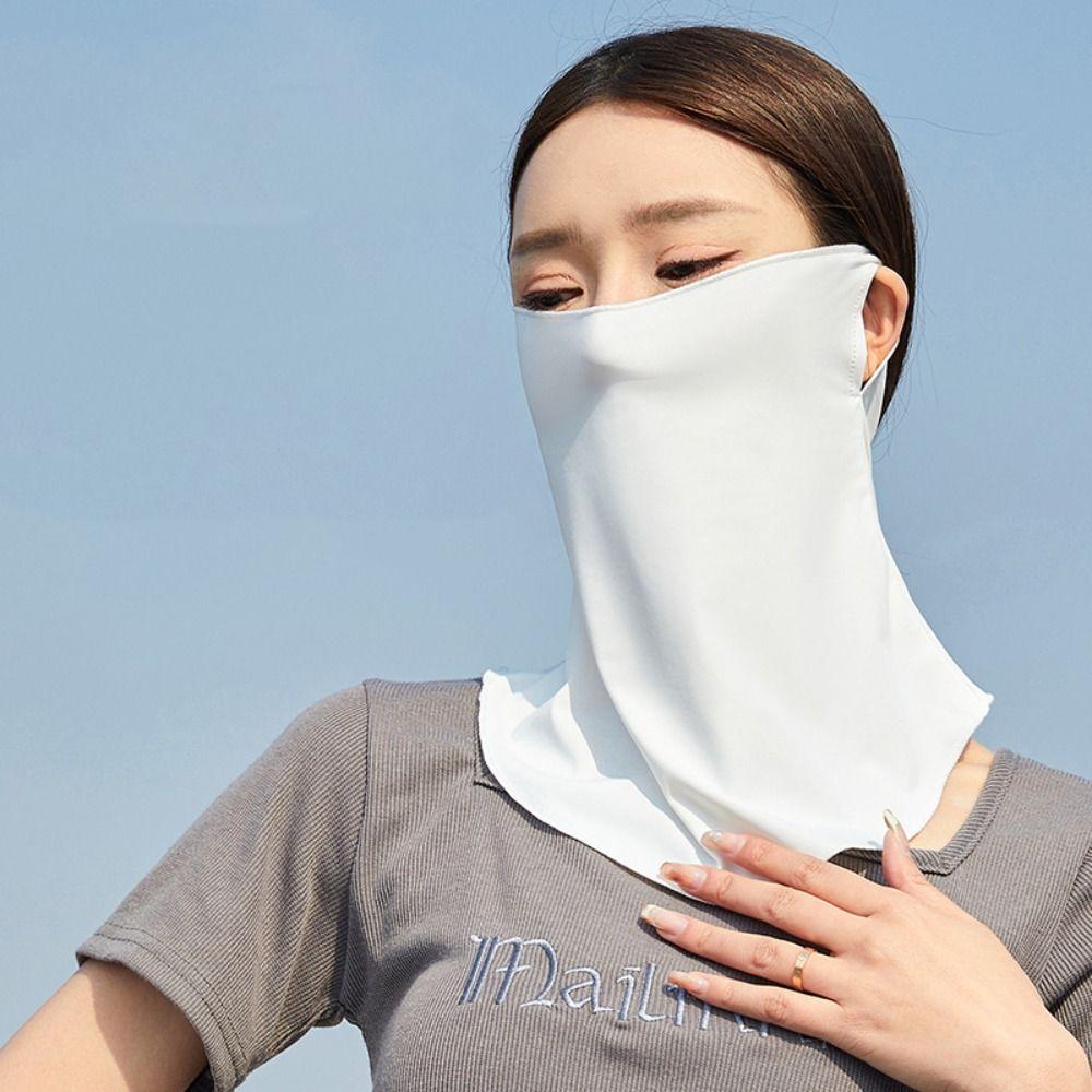 With Neck Flap Ice Silk Neckline Face Gini Mask Pure Color Driving Face Shield Veil  Female/Male