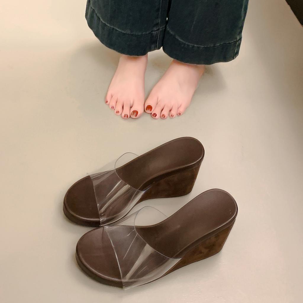 Μόδα PVC Διαφανή Σφήνες Τακούνι Γυναικεία Παντόφλα Καλοκαίρι Ανοιχτά Δάχτυλα Ψηλοτάκουνα Δεξίωση Πάρτι Σαγιονάρες