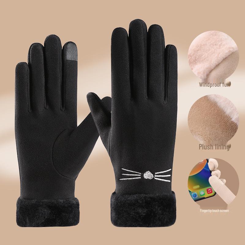 Guanti invernali da donna in velluto con touchscreen: antivento, foderati in pelliccia, ideali per attività all'aperto e ciclismo.