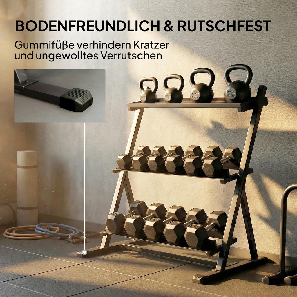 Adjustable Three-Tier Dumbbell Rack Max. 200kg Non-Slip Dumbbell Stand with Adjustable Rods