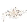 Mailang Cross-Border Silver Leaf Pearl Handmade Hair Comb Wedding Bridal Headdress Exclusive