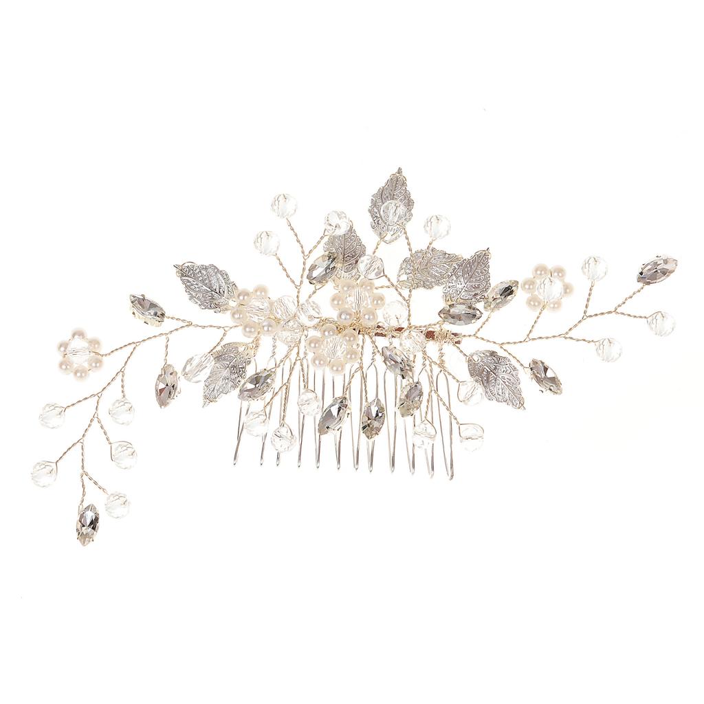 Mailang Cross-Border Silver Leaf Pearl Handmade Hair Comb Wedding Bridal Headdress Exclusive