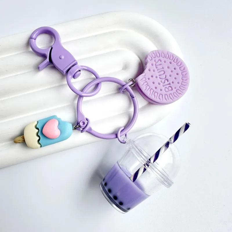 Niedlicher Auto-Schlüsselanhänger, Eiscreme, Bubble Tea, Keks, rosa, Schlüsselanhänger für die beste Freundin, Frauen, Mädchen, Tasche, Geschenk, Schmuck, Zubehör, Initiale