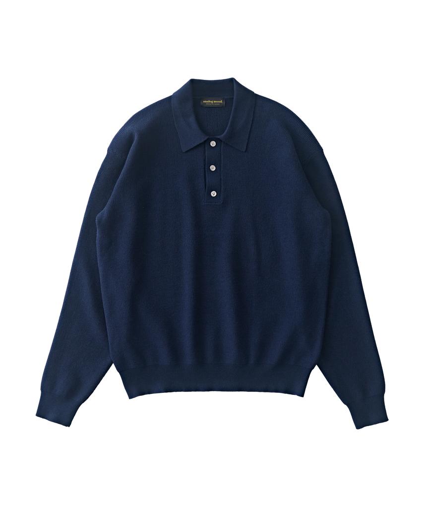 ANALOG MOOD Hachi Button-Up Collar Knit (Navy)